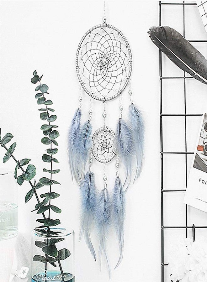 VesipaFly Dream Catcher, Handmade Circular Net Catchers Feathers Wall Hanging Decoration Craft for Bedroom Girls Love(Grey-Blue) - Image 1